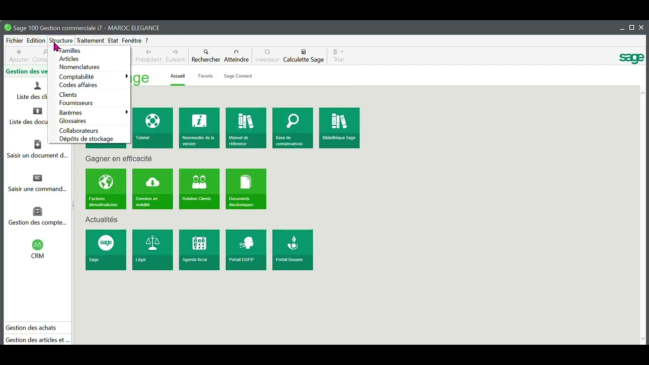 Séance #3# Sage 100 Commercial i7 : Paramétrage de la structure comptable