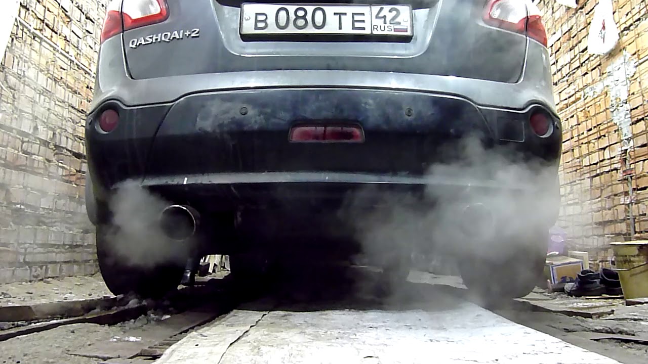 Звук выхлопа Nissan Qashqai +2 с глушителем Infiniti на прогреве мотора MR20DE