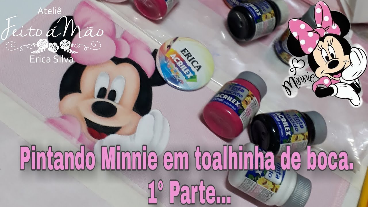 Pintando a Minnie em toalhinha de boca. #acrilexoficial #pinturainfantil #minnie