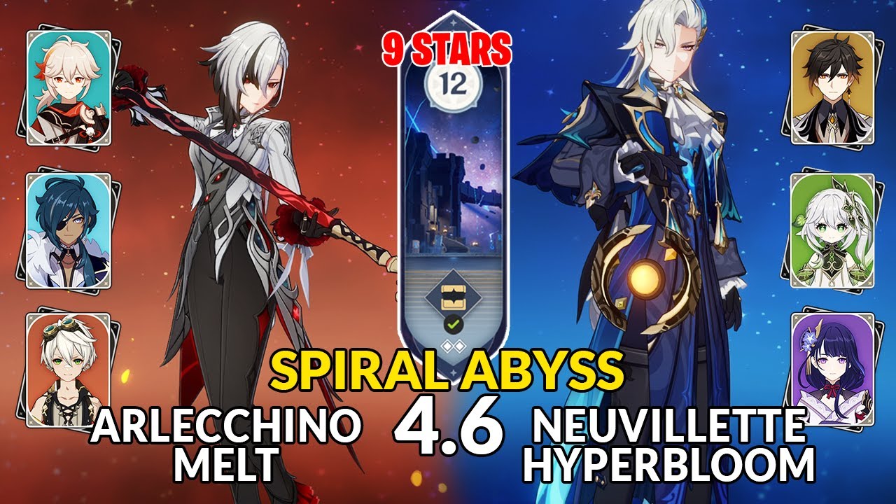New 4.6 Spiral Abyss│Arlecchino Melt & Neuvillette Hyperbloom | Floor 12 - 9 Stars | Genshin Impact