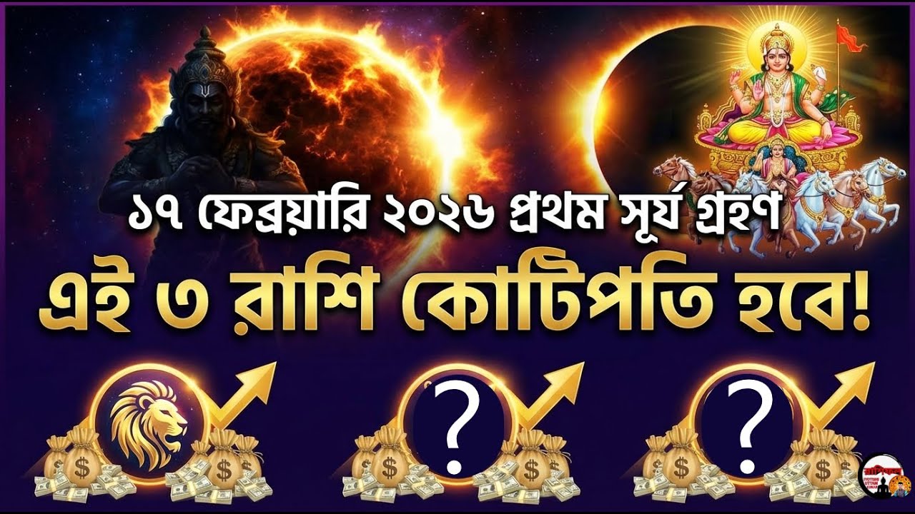 ১৭ ফেব্রুয়ারি ২০২৬ সালের প্রথম সূর্য গ্রহণে এই ৩ রাশি কোটিপতি হবে || how you become a millionaire.