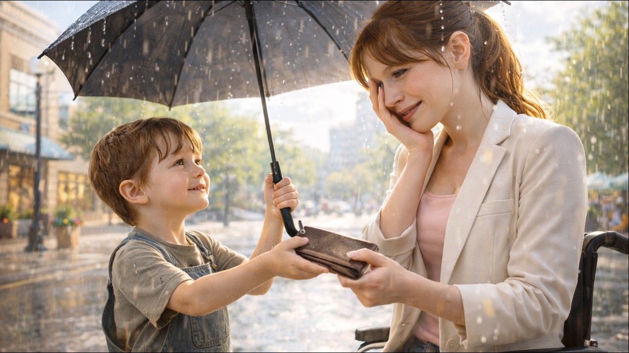 A Poor Boy Gave His Umbrella to a Crying Woman in the Storm—She Showed Up to His School