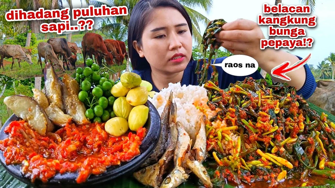 SEDERHANA PALING NIKMAT❗ KANGKUNG BUNGA PEPAYA BELACAN IKAN ASIN JAPUH LALAPAN MENTAH JENGKOL LEUNCA