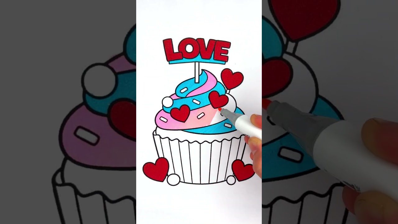 Satisfying Valentine’s Day Cupcake Coloring | ASMR Art | No Talking