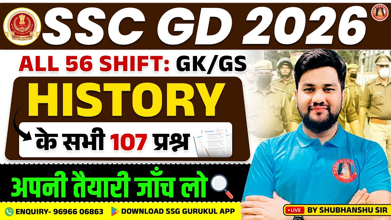 SSC GD GK GS Previous Year Question Paper 2025 | SSC GD History PYQs | SSC GD History GK GS PYQs
