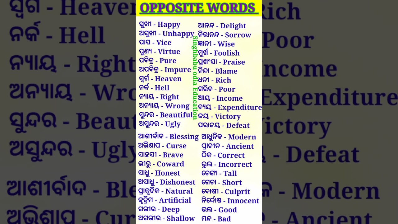 Learn opposite words || ବିପରୀତ ଶବ୍ଦ || Opposite words #education
