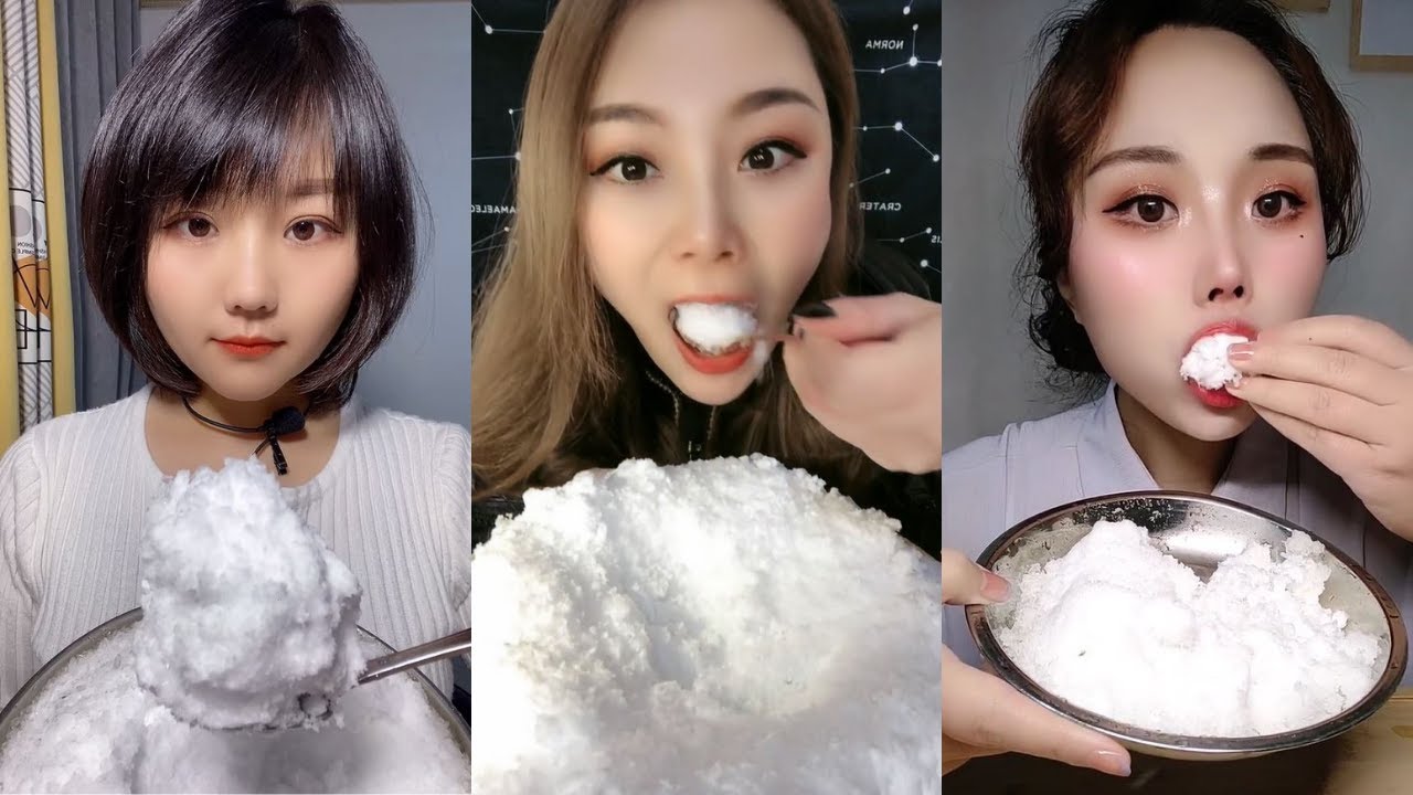 얼음ASMR 얼음먹방 FLUFFY WHITE ICE EATING 🤍❄️ CRISPY CRUNCHY SOUND SATISFYING MUKBANG REAL SNOW EATING