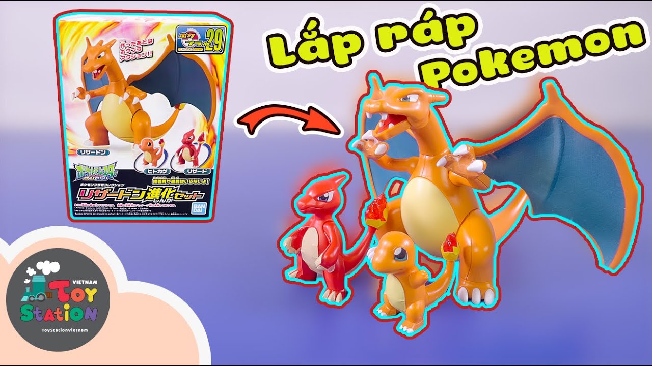 Lắp ráp các hệ tiến hóa Charmander, Charmeleon, Charizard với bộ Pokemon Plamo ToyStation 457