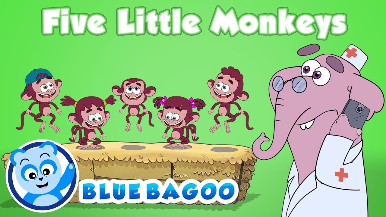 Five Little Monkeys  |  Count to Five Song  |  Blue Bagoo - English Kids Songs & Nursery Rhymes