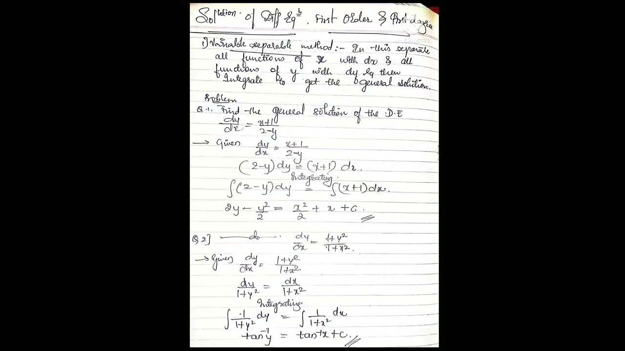 variable separation method calculus class12