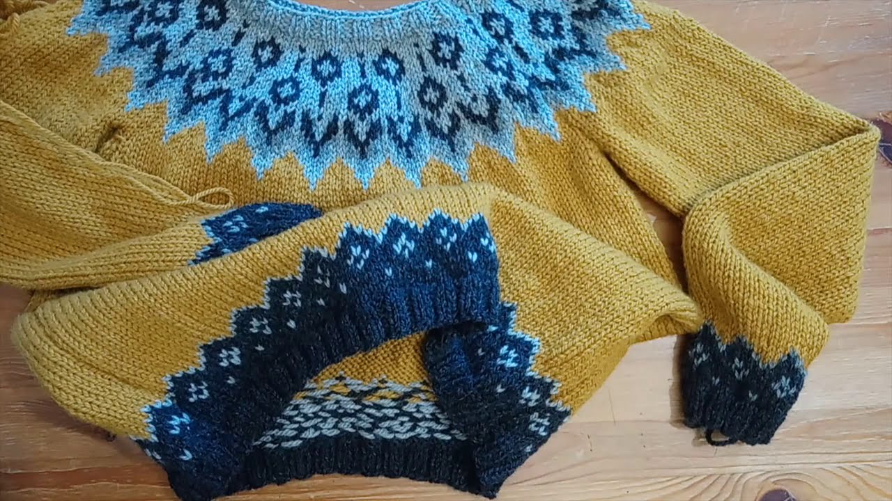 Pull Jacquard femme taille M au tricot Partie 2 les manches et empiècement