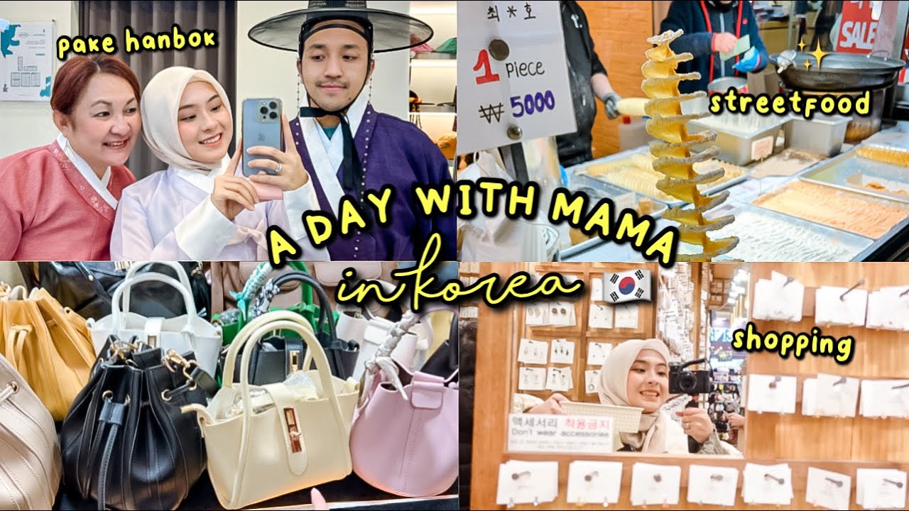 VLOG PERTAMA BARENG MAMA DI KOREA 🇰🇷🥰 PAKE HANBOK, STREETFOOD-AN 🍡 SHOPPING ✨ DAILY VLOG 🌸