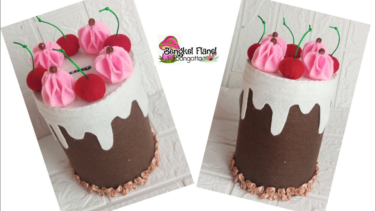Membuat Celengan Bentuk Cake Dari Kain Flanel Dan Kaleng Bekas || Celengan Flanel