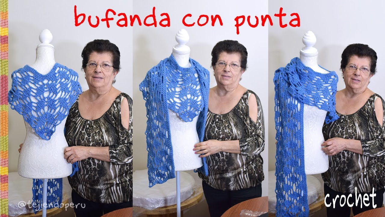 Bufanda con punta en forma de L tejida a crochet / Tejiendo Perú