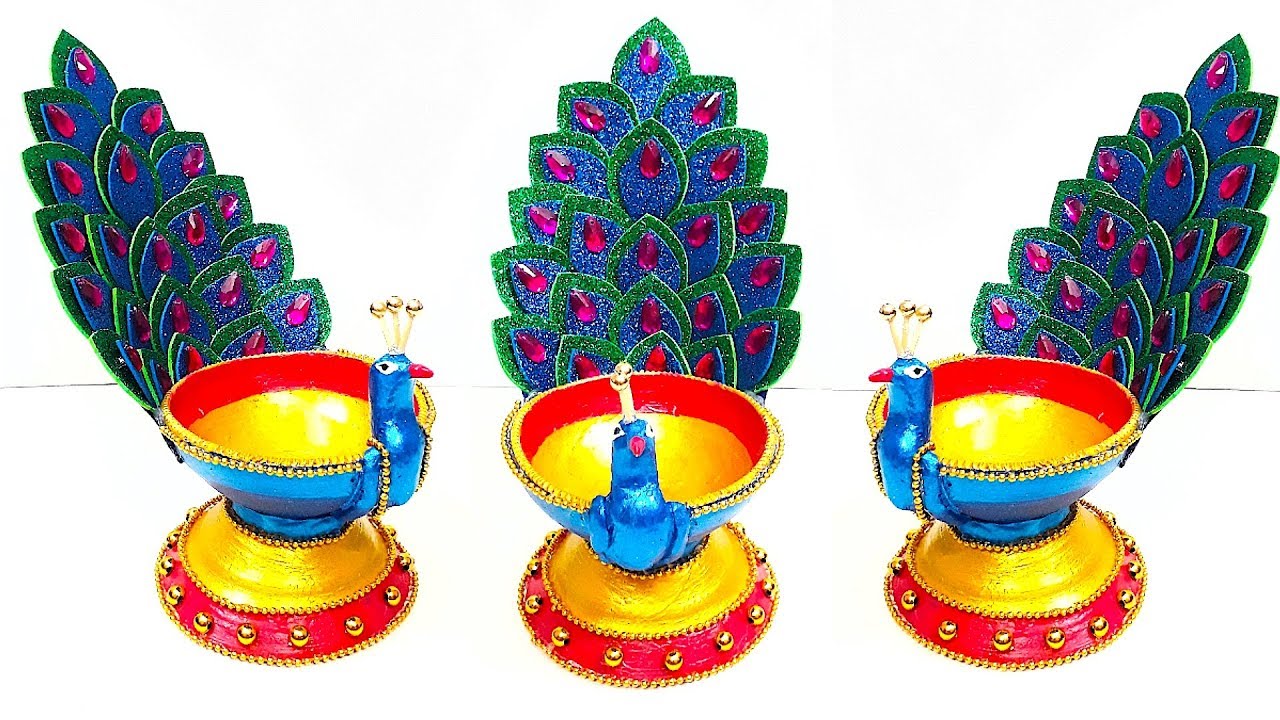 DIY-Easy Diya/Peacock Diya Decoration Ideas|Diwali Diya Decoration ideas