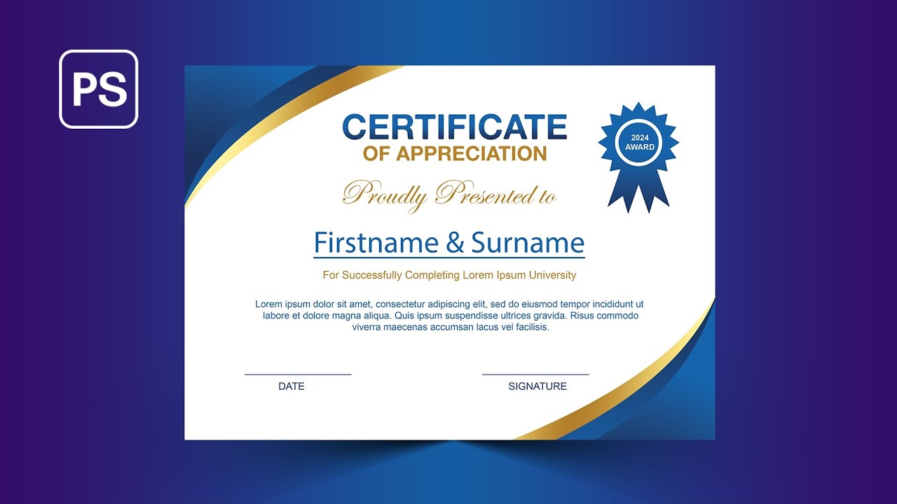 Printable Certificate Design | Academic Certificate | Photoshop Tutorial 2023