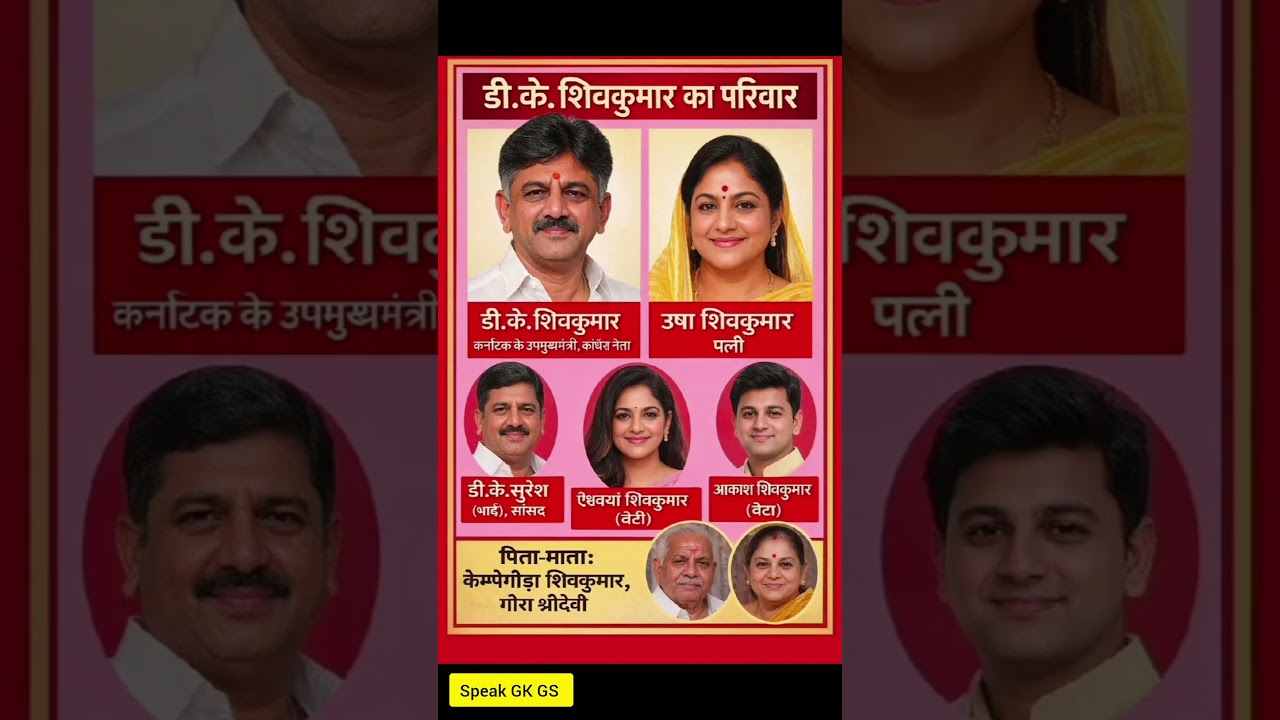 कांग्रेस नेता डी.के. शिवकुमार का परिवार ❗Congress leader D.K. Shivakumar's family#ytshorts #gk #ias
