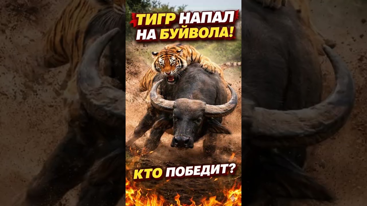 Буйвол пошёл на тигра и это было его последней ошибкой #животные #тигр #буйвол #wildlife #shorst
