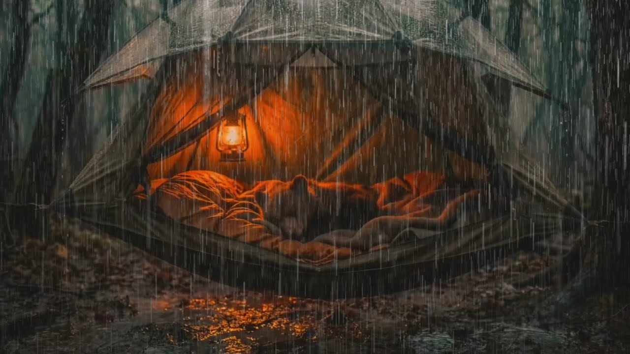 No Ads Bear Sleeping in Rain Tent — Cozy Forest Shelter Ambience for Deep Sleep & Mental Calm