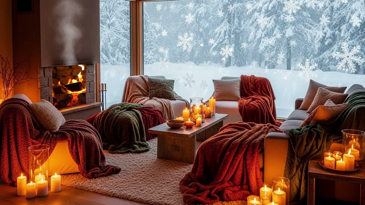 Peaceful Snowfall Fireplace ❄️🔥 Relaxing Piano Music for Deep Focus & Stress Relief
