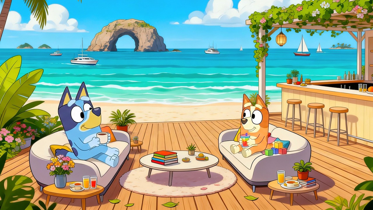 Bluey&rsquo;s Summer Beachside Lounge Escape 🌊🍹 Chill Lofi Beats for Relax, Study & Peaceful Vibes