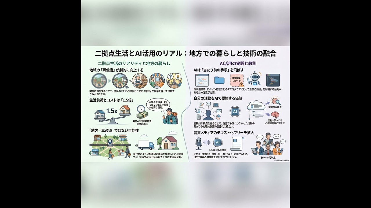NotebookLM版今週のAIまとめ：二拠点生活の消耗戦とAIが見落とす文脈