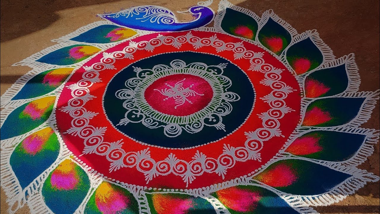 Big Rangoli design 🌺 Sanskar Bharti peacock Rangoli design💞 Sanskar Bharti Rangoli design