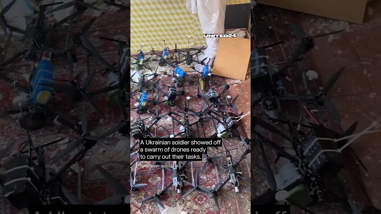 Ukrainian Soldier Shows Off a Swarm of Drones Ready for Their Tasks #warinukraine #drone