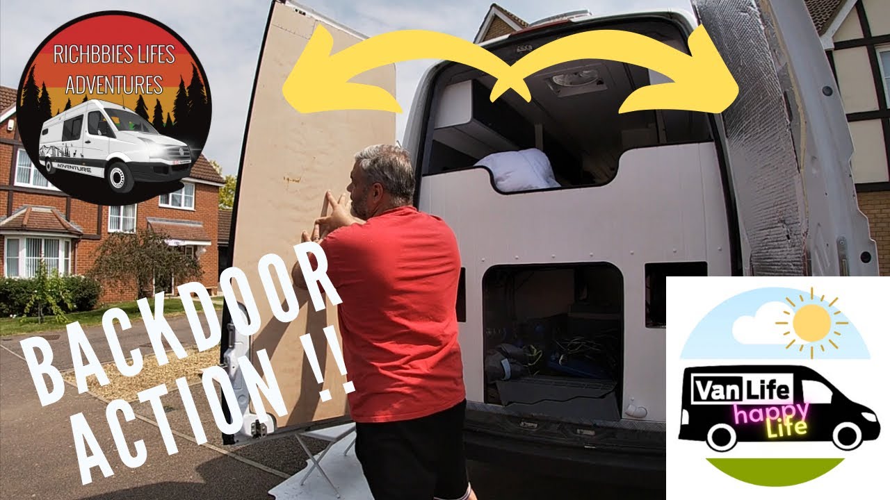 Vw crafter sprinter camper van self build conversion, rear door lining and 4 way stretch carpet