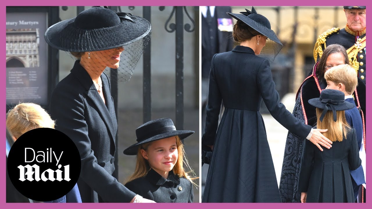 Cute moment Kate Middleton strokes hair of nervous Princess Charlotte