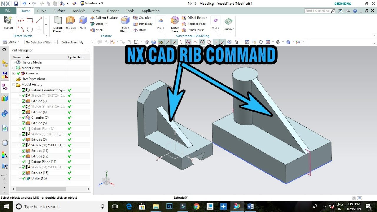 Nx Cad Rib Command and Practice Drawing Tutorial | Tamil |