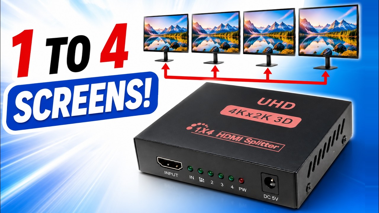 Easy 1x4 HDMI Splitter 4K Tutorial: how Clone Screen to 4 Displays?