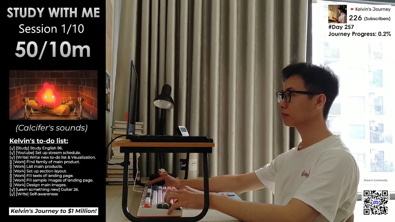 #Day257 Study with me |🍅 10 hours live pomodoro 50/10m🔥Kelvin's Journey to $1Million💰