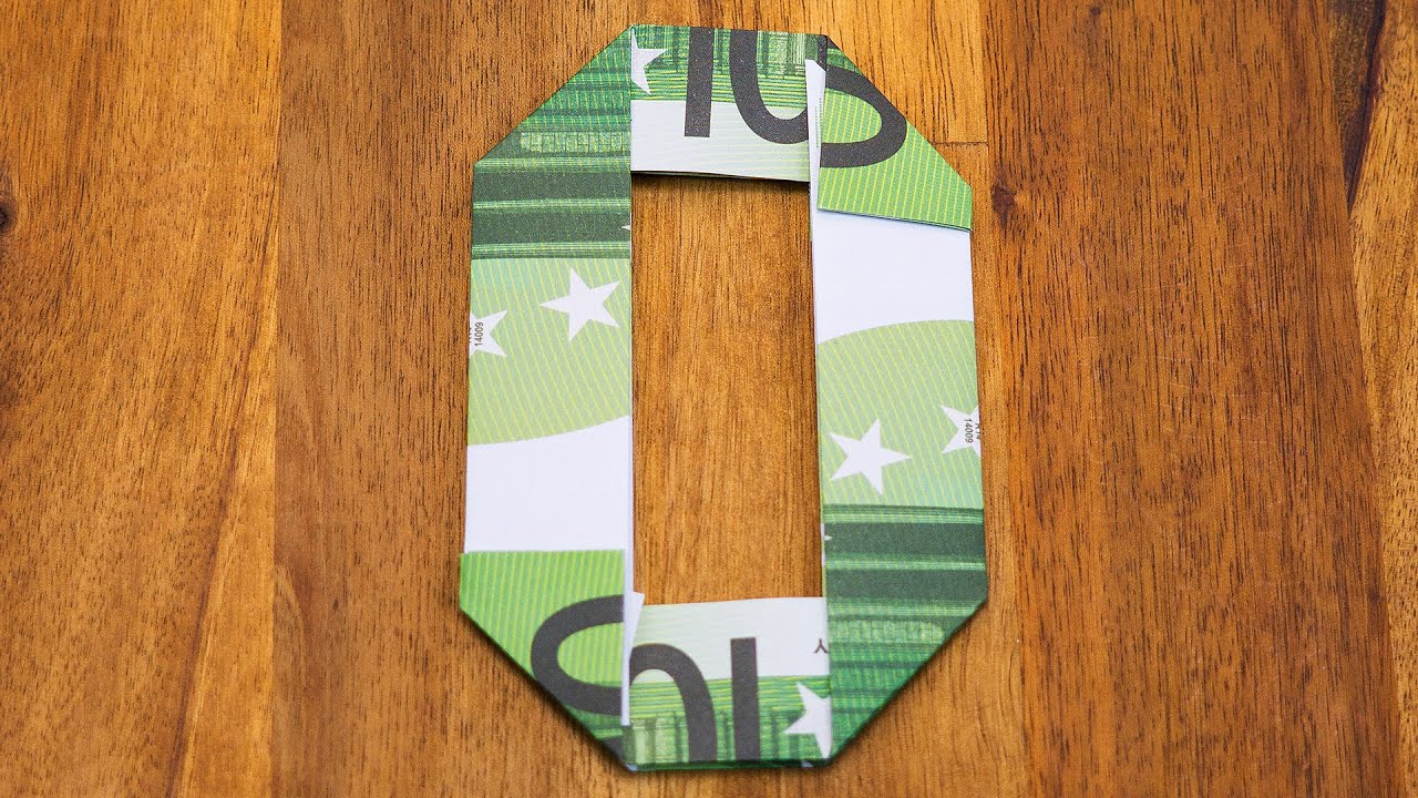 Zahl 0 falten mit Euroscheinen, Geldgeschenke Origami #10/10