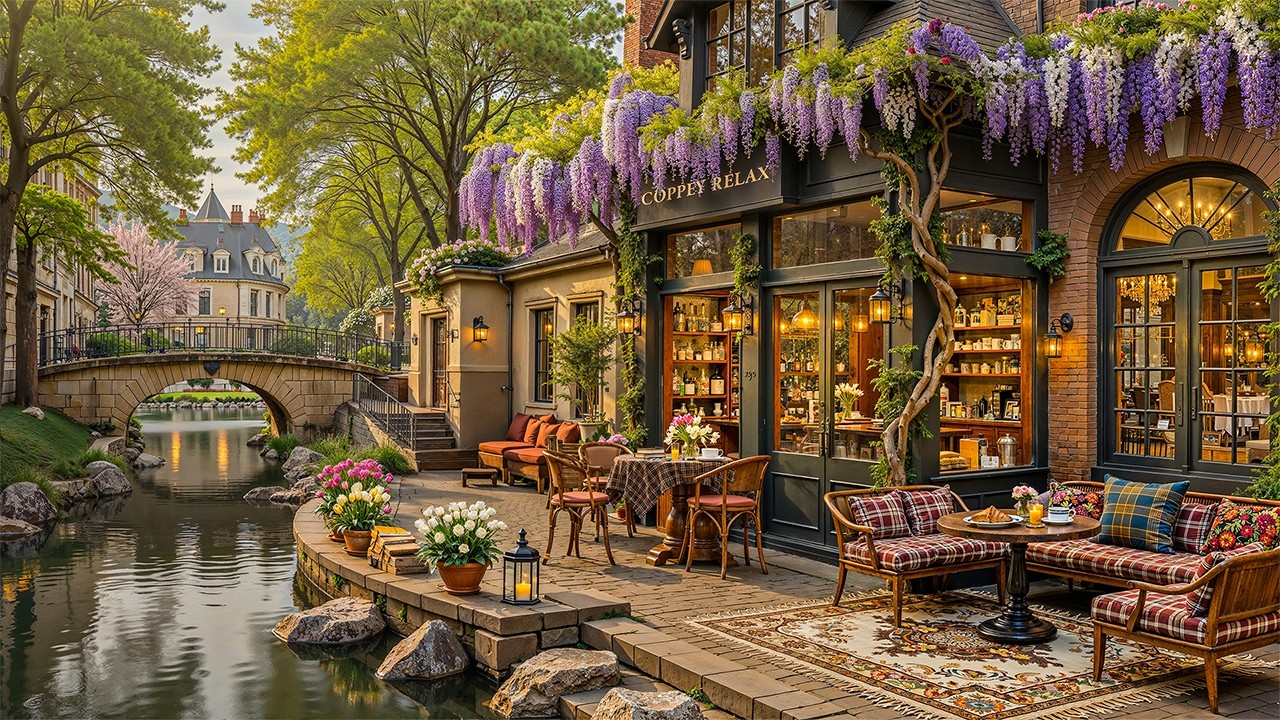 Cheerful Spring Morning with Relaxing Jazz Music 🌿 Cozy Coffee Shop Ambience & Jazz Piano Tunes