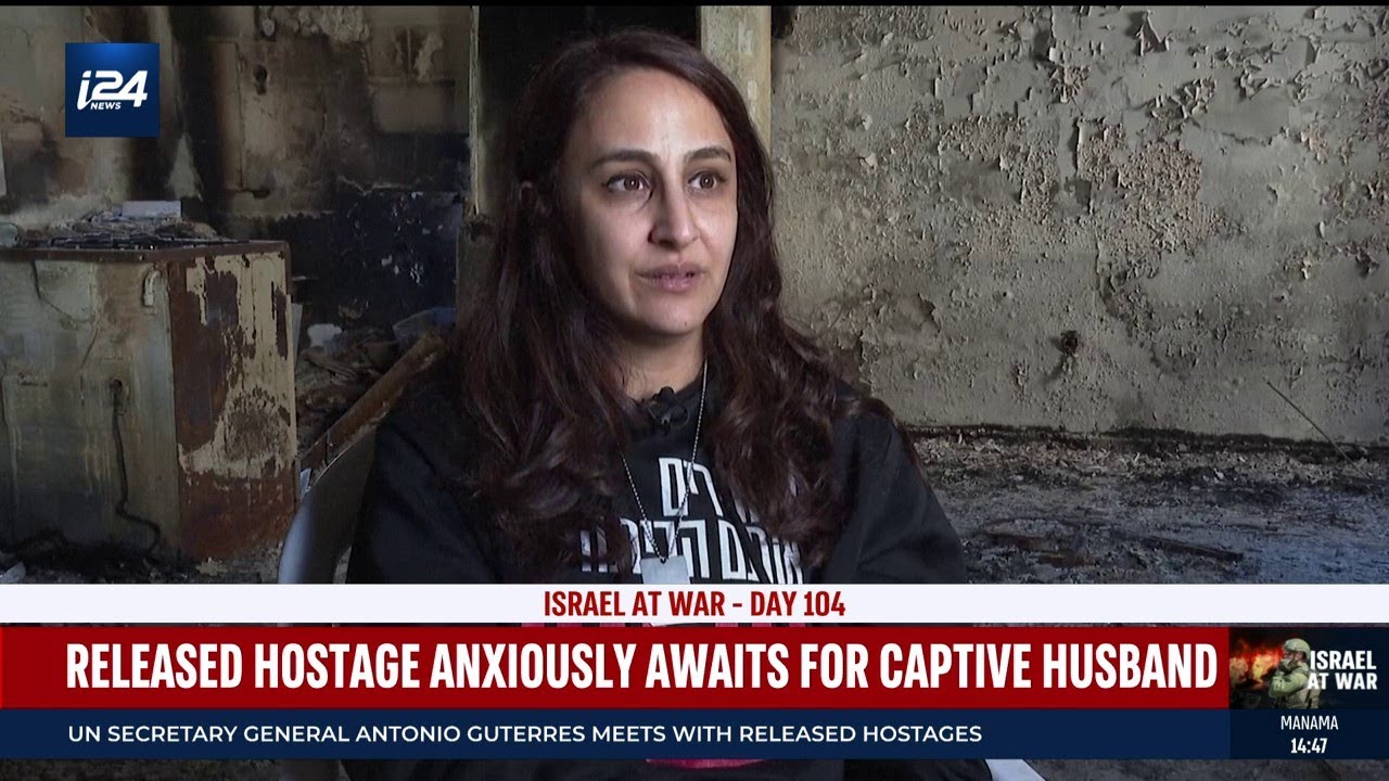 Released hostages Sharon Aloni-Cunio anxiously awaits for her captive husband to return