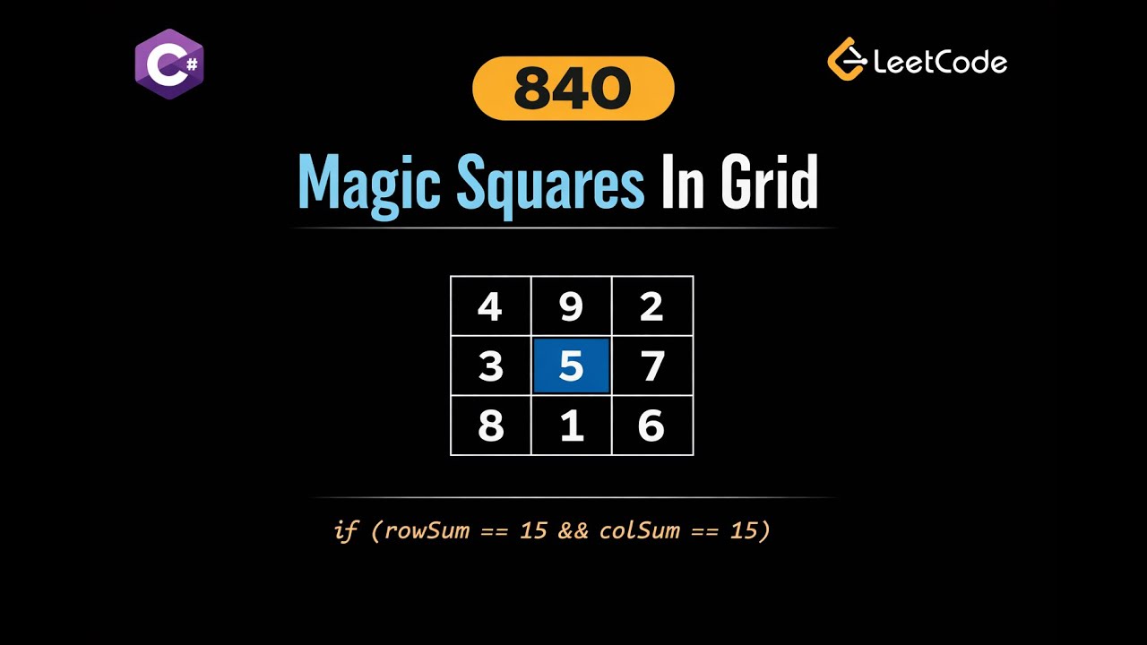 LeetCode 840: Magic Squares In Grid | CSharp Solution | Matrix Traversal