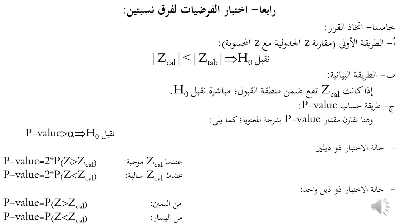 اختبار الفرضيات لفرق نسبتين