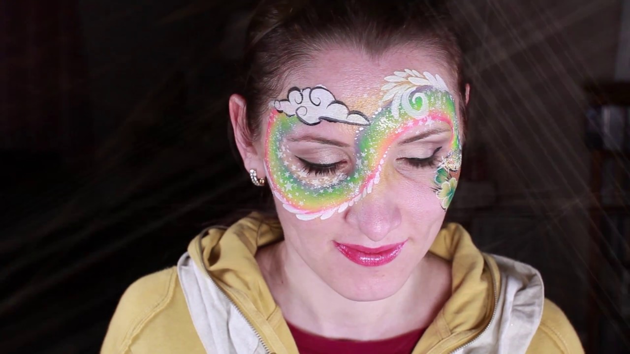 St. Patrick's day face painting. Clover Leaf, Rainbow, stars, ppot of gold.