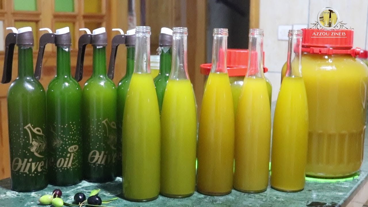 زيت الزيتون بألوان مختلفة زيت بكر ممتاز من القطف مباشرة للمعصرة طريقة التخزين و الحفظ  الجيد