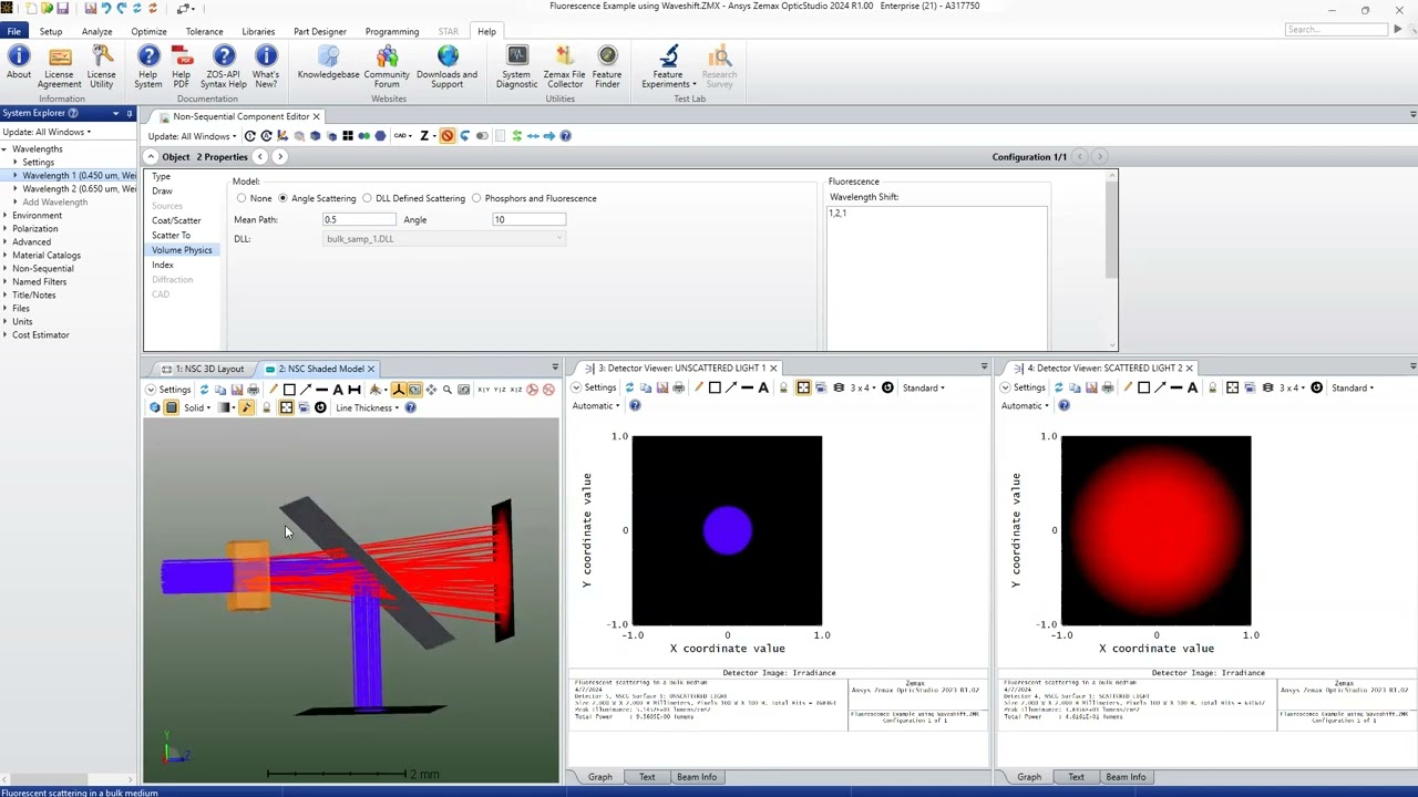 Dichroic Beam Splitter and Fluorescence Wave Shift in Zemax