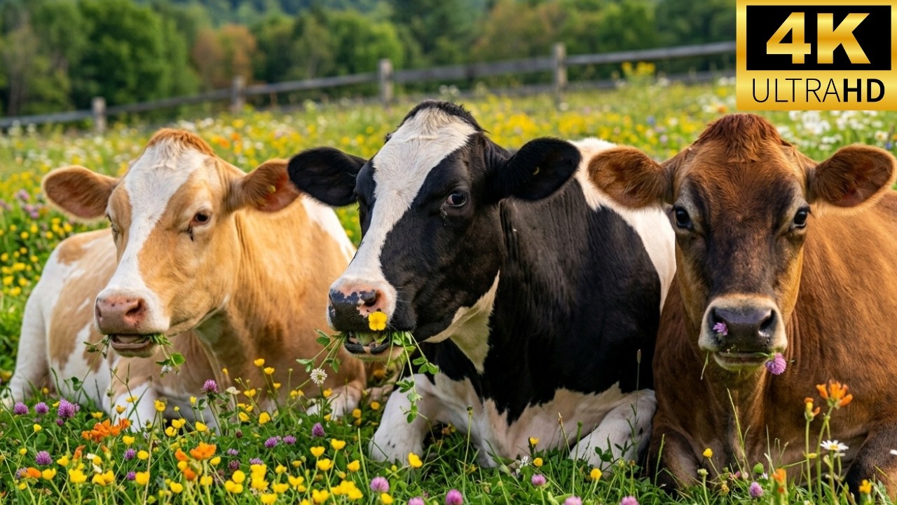 4K Ultra HD Relaxing COW VIDEO, Peaceful Nature Sounds for Sleep or Study 🧘🌾