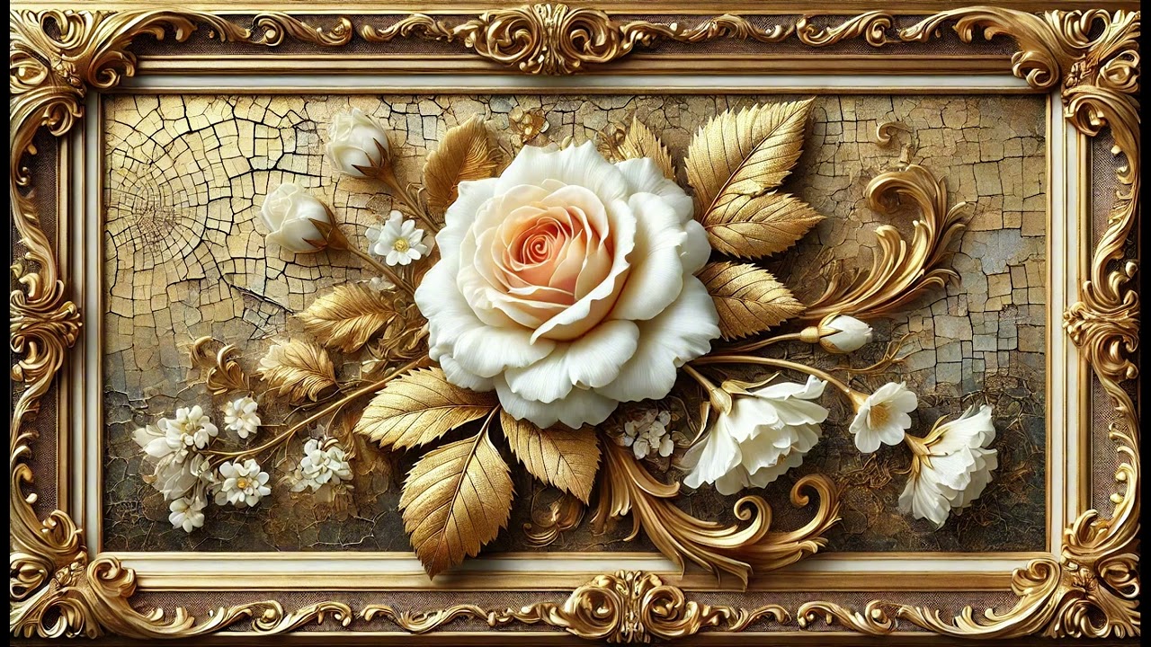Vintage Rose Painting | Gold Frame TV Art Screensaver 4K | 12 Hours Relaxing Story