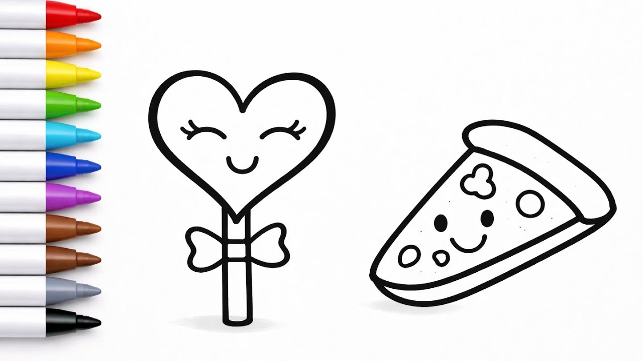 How to Draw Heart Candy and Pizza | Easy Drawing