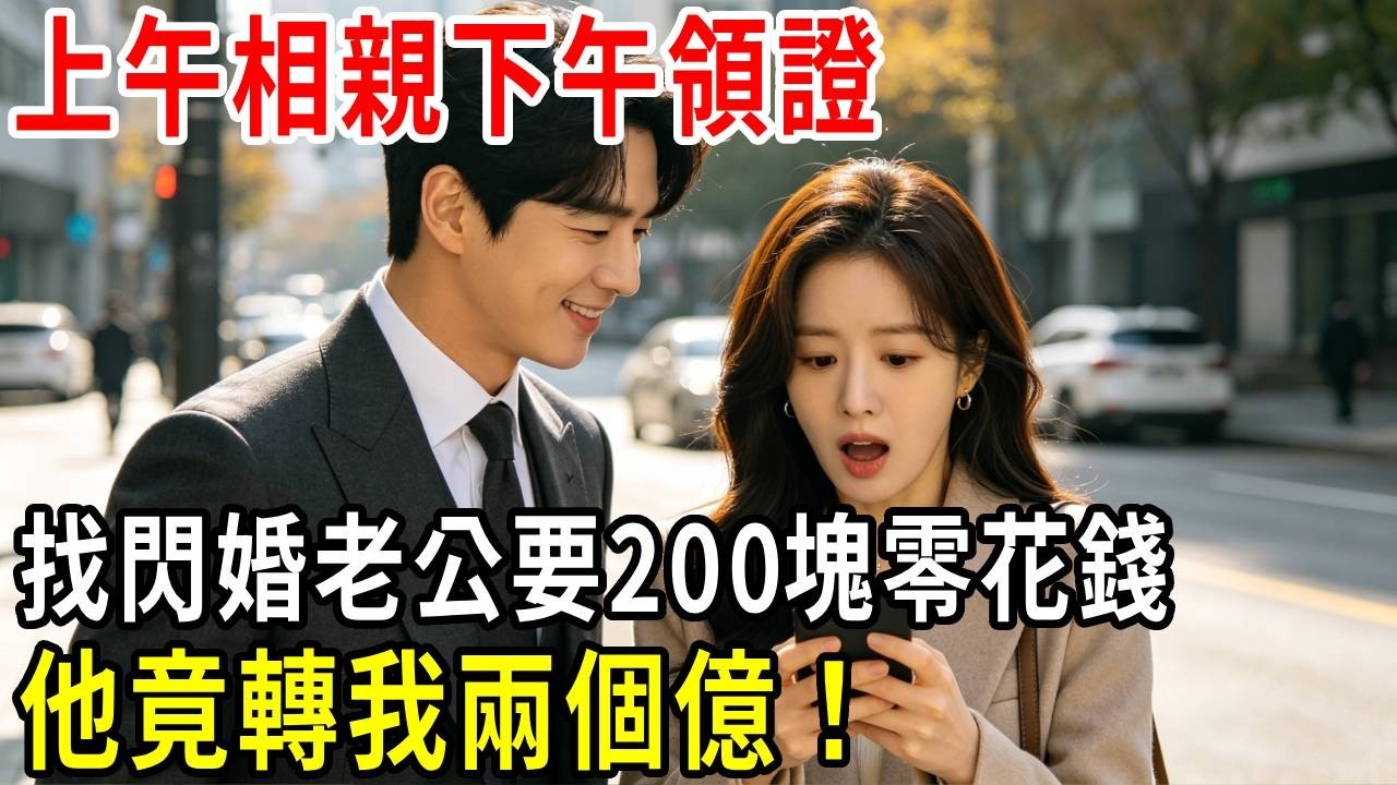 上午相親，下午領證，找閃婚老公要200塊零花錢，他竟轉我兩個億！#掉馬甲#甜寵 #閃婚#情感故事 #霸道總裁 #婚姻#都市愛情 #先婚後愛 #霸道總裁 #灰姑娘#爽文 #婚姻