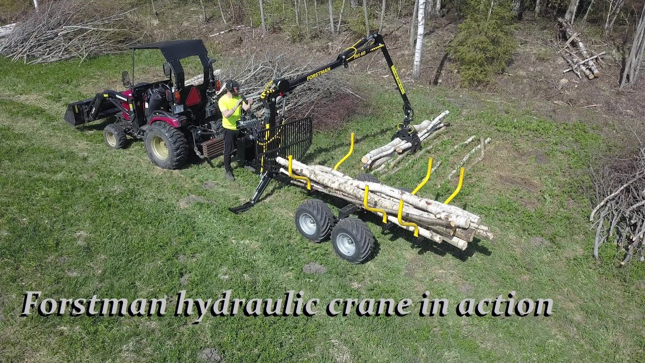 Timber hauling with small timber trailer. Forstman.