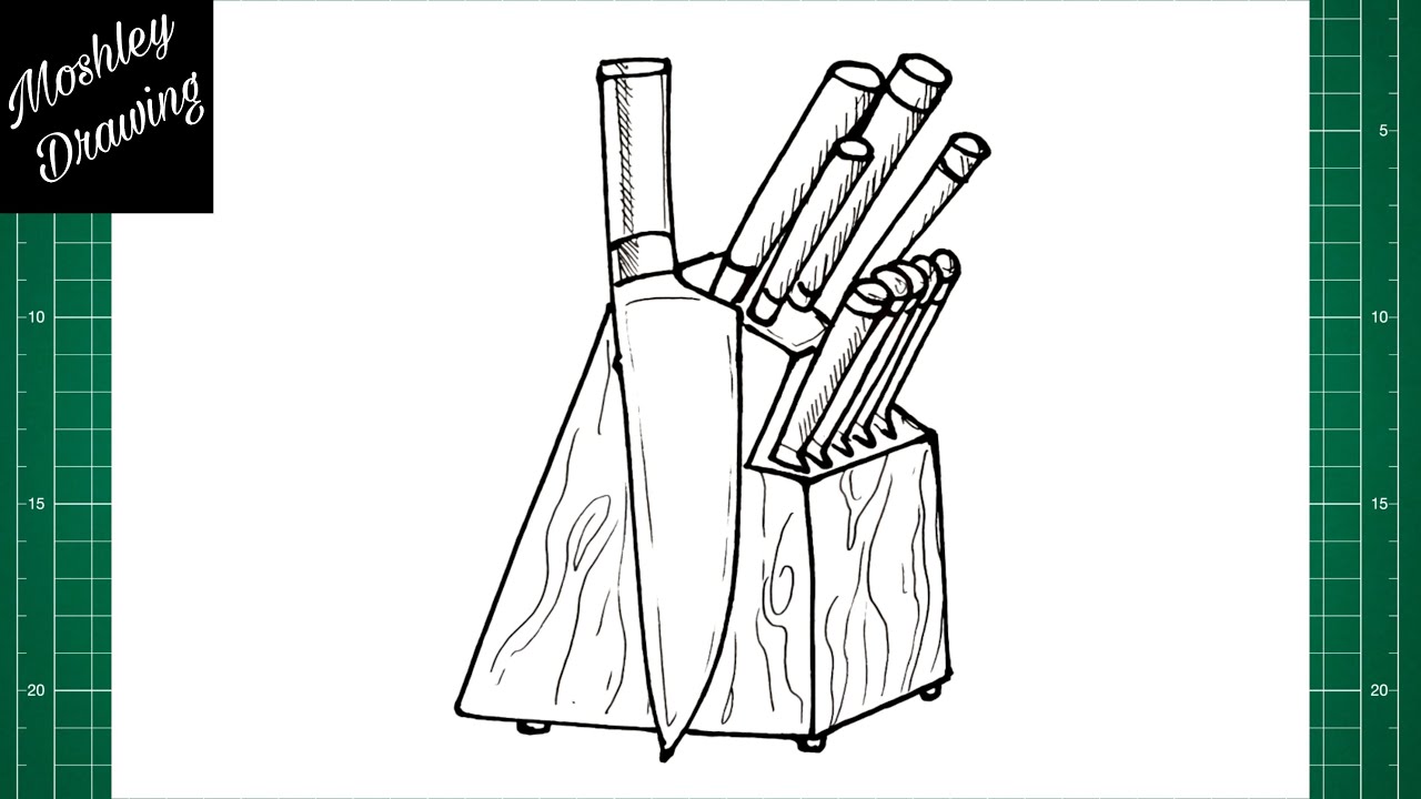 How to Draw a Kitchen Knife Set