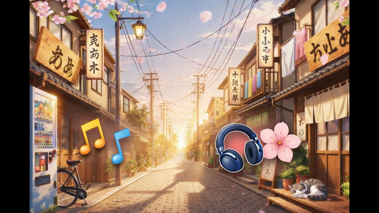Japanese Anime Street Ambience 🌸 | Relaxing Chill Study Music
