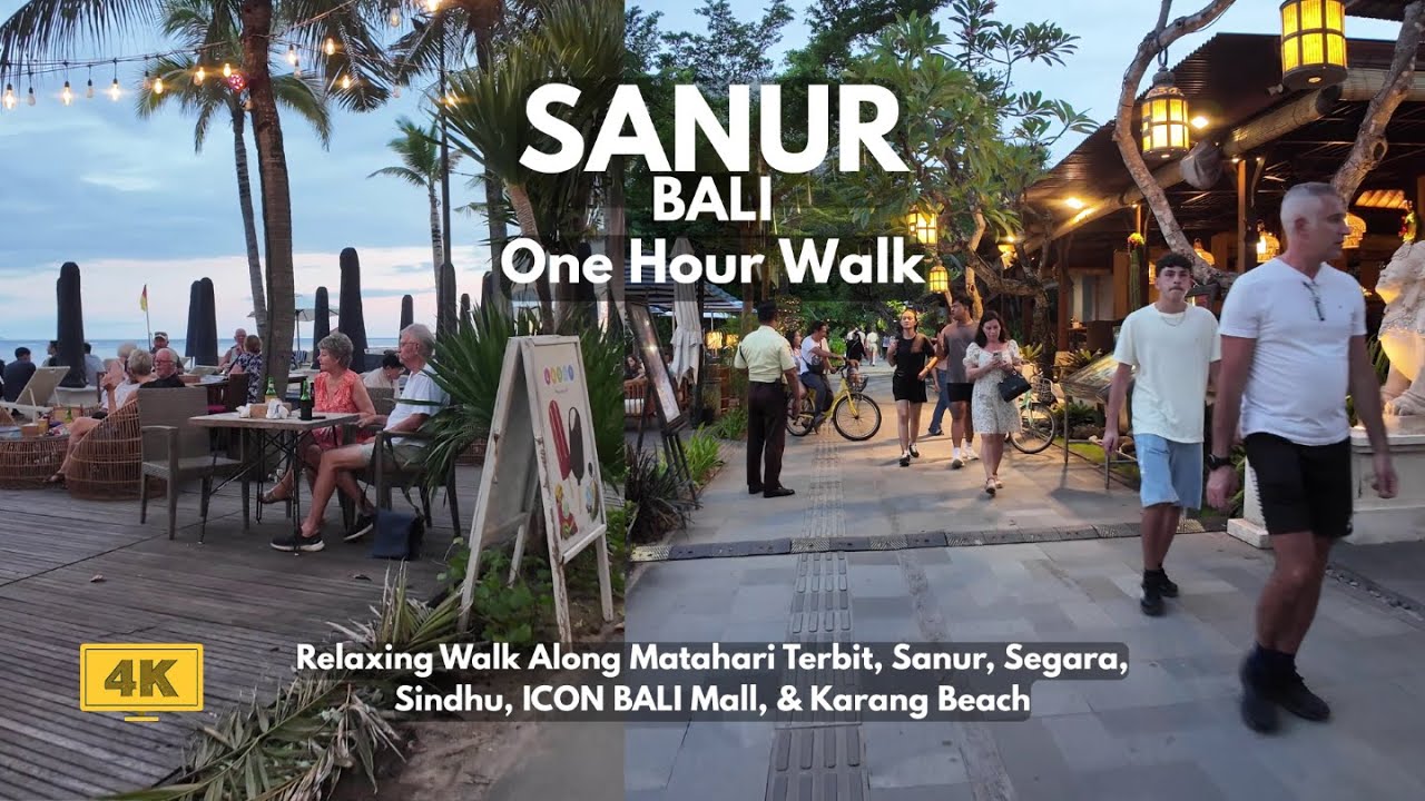 SANUR, Bali 1 Hour Walking Tour Around M. Terbit, Segara, Sindhu, ICON Mall, & Karang Beach 4K 60fps