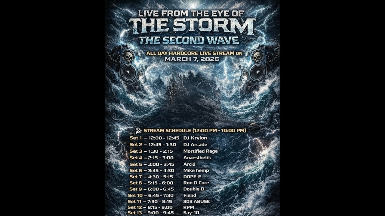 Live From the Eye of the Storm: The Second Wave. All Day Hardcore Live Stream. 03/07/2026 12pm-10pm
